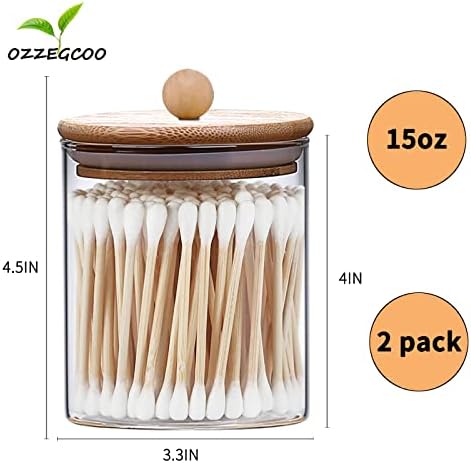 OZZEGCOO Qtip tartó Bambusz Fedelek, 16pcs Üveg Fürdőszoba Patikus Edény Készlet