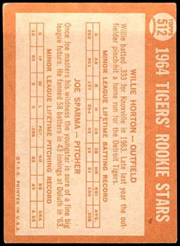 1964 Topps 512 Tigrisek Újoncok Willie Horton/Joe Sparma Detroit Tigers (Baseball Kártya) SZEGÉNY Tigrisek