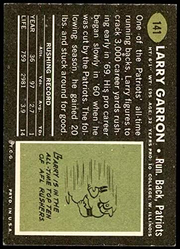 1969 Topps 141 Larry Garron New England Patriots (Foci Kártya) Autogramot Hazafiak Nyugat-Illinois-I