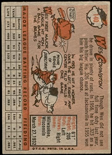 1958 Topps 140 Wes Covington Milwaukee Bátrabbak (Baseball Kártya) VG/EX+ Bátrabbak