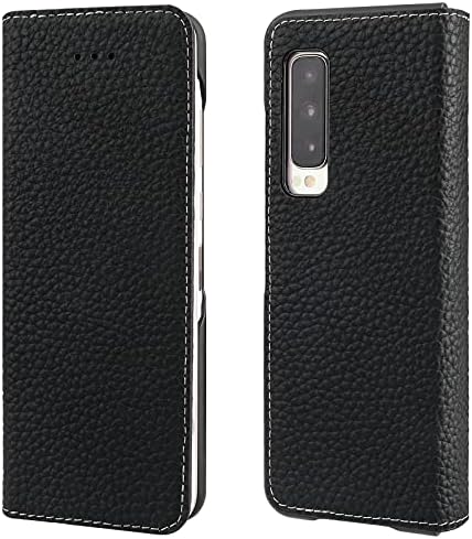 KIHUWEY Kompatibilis a Samsung Galaxy Z Fold 5G Valódi Bőr Pénztárca tok Állvány Folio Flip Card Holder Cove Samsung Galaxy