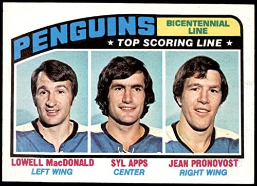 1976 Topps 218 Felső Pontozás Vonal Lowell MacDonald/Syl Apps/Jean Pronovost Pittsburgh Penguins (Hoki-Kártya) NM/MT Pingvinek