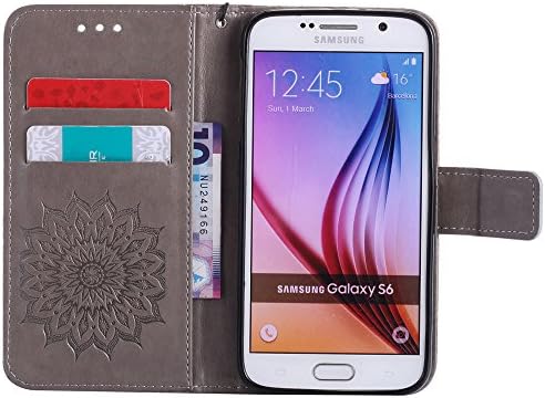 Galaxy S6 az Esetben,LEECOCO Díszes Dombornyomott virágmintás Pénztárca tok-Kártya/Pénz Slot [Kitámasztó] Ütésálló PU Bőr